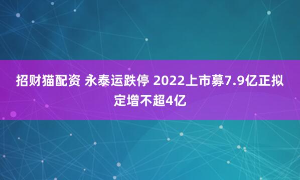 招财猫配资 永泰运跌停 2022上市募7.9亿正拟定增不超4亿